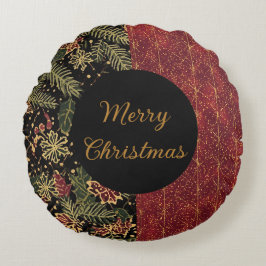 Christmas Flowers ,Red Gold Black,Merry Christmas Rundes Kissen