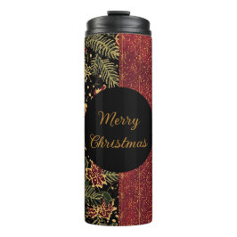 Christmas Flowers ,Red Gold Black,Merry Christmas  Thermosbecher