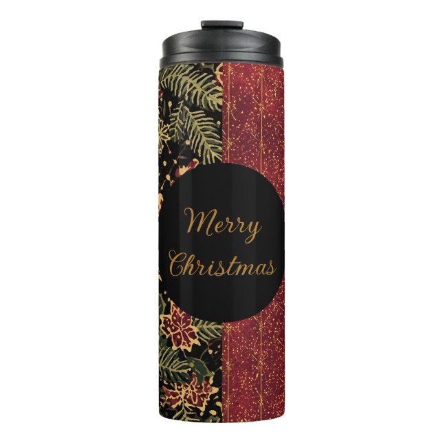 Christmas Flowers ,Red Gold Black,Merry Christmas  Thermosbecher (Vorderseite)