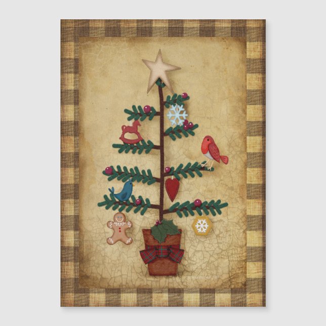 Christmas | Folk Art Tree and Felt Ornamente Magnetkarte (Vorderseite)