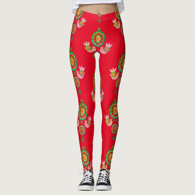 CHRISTMAS FOLKART DRUCKTE Leggings (Vorderseite)