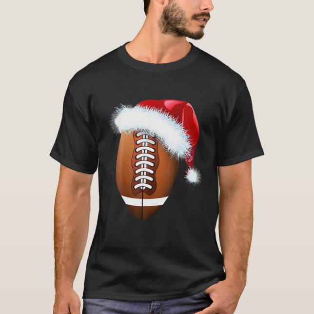Christmas Football Ball Santa Hat Funny Sport Xmas T-Shirt (Vorderseite)