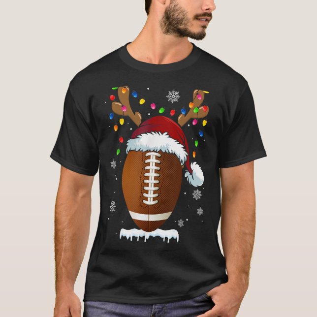 Christmas Football Ball Xmas Lights Funny Boys Men T-Shirt (Vorderseite)