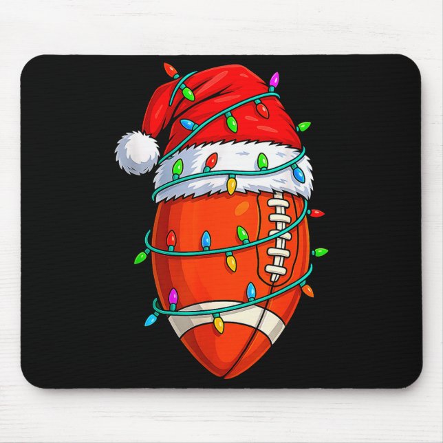 Christmas Football Player Santa Hat Xmas Lights Fu Mousepad (Vorne)