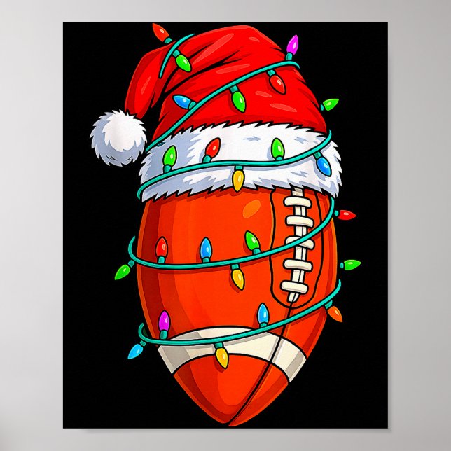 Christmas Football Player Santa Hat Xmas Lights Fu Poster (Vorne)