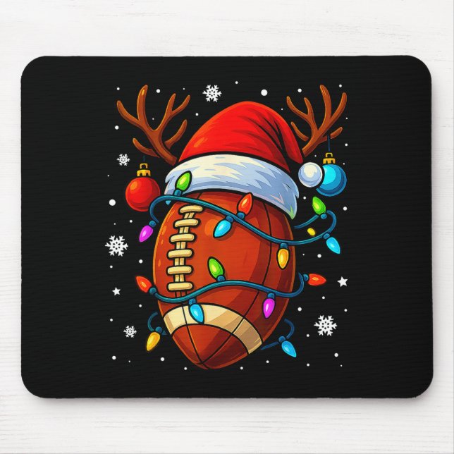 Christmas Football Santa Hat Lights Xmas Pajamas M Mousepad (Vorne)
