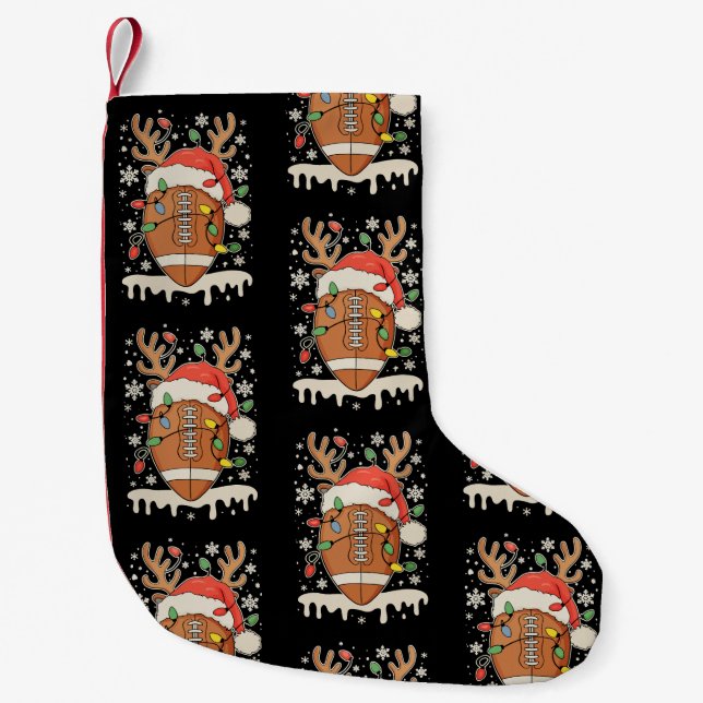 Christmas Football Santa Hat Reindeer Xmas Lights Kleiner Weihnachtsstrumpf (Vorderseite)