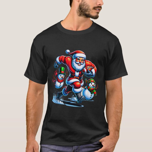 Christmas Football Santa Playing Football  T-Shirt (Vorderseite)