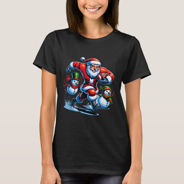 Christmas Football Santa Playing Football  T-Shirt (Vorderseite)