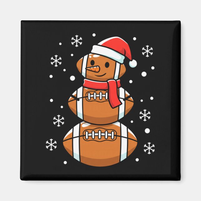 Christmas Football Snowman Santa Hat Funny Xmas Fo Magnet (Vorne)