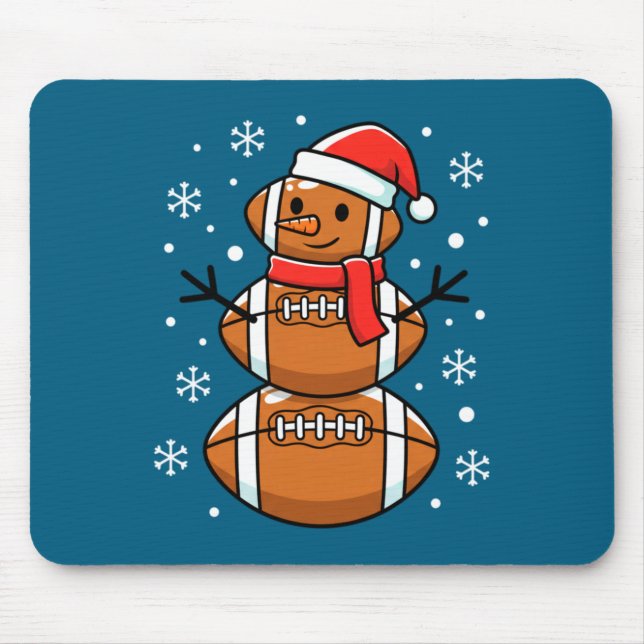 Christmas Football Snowman Santa Hat Funny Xmas Fo Mousepad (Vorne)