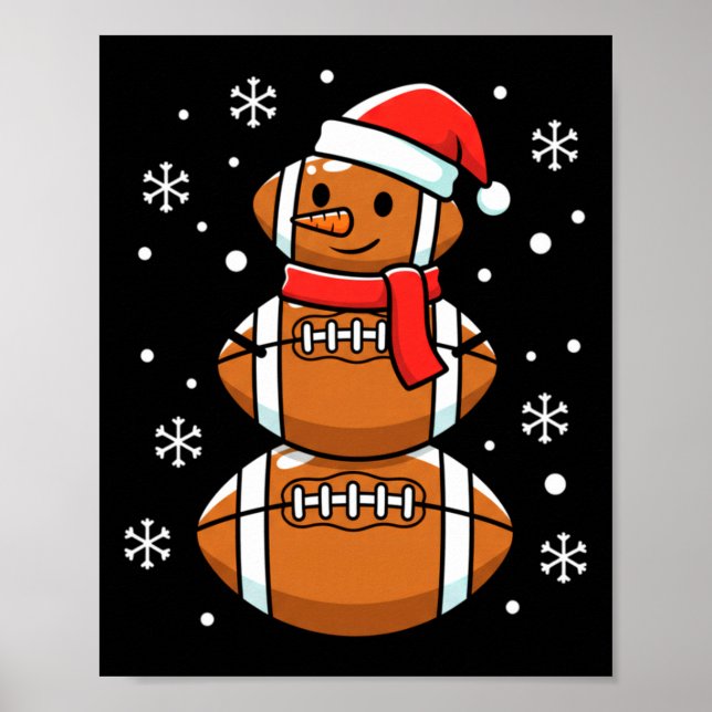 Christmas Football Snowman Santa Hat Funny Xmas Fo Poster (Vorne)