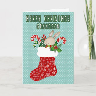 Christmas for Grandson Stocking with Bunny Karte