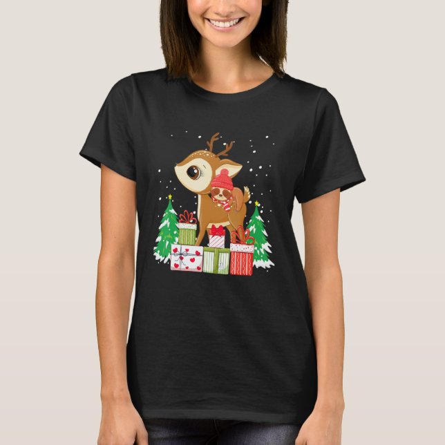 Christmas for men women kids sloth Riding Reindeer T-Shirt (Vorderseite)
