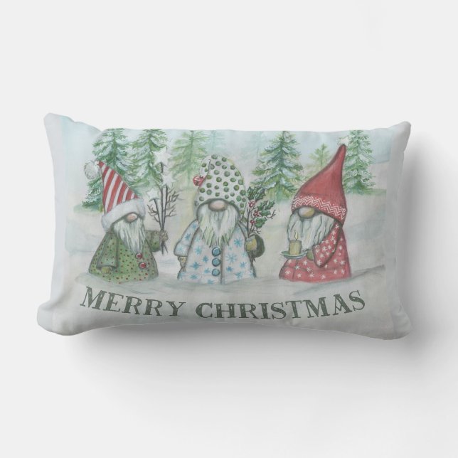 Christmas Forested Gnomes Lumbar Pillow Lendenkissen (Vorderseite)