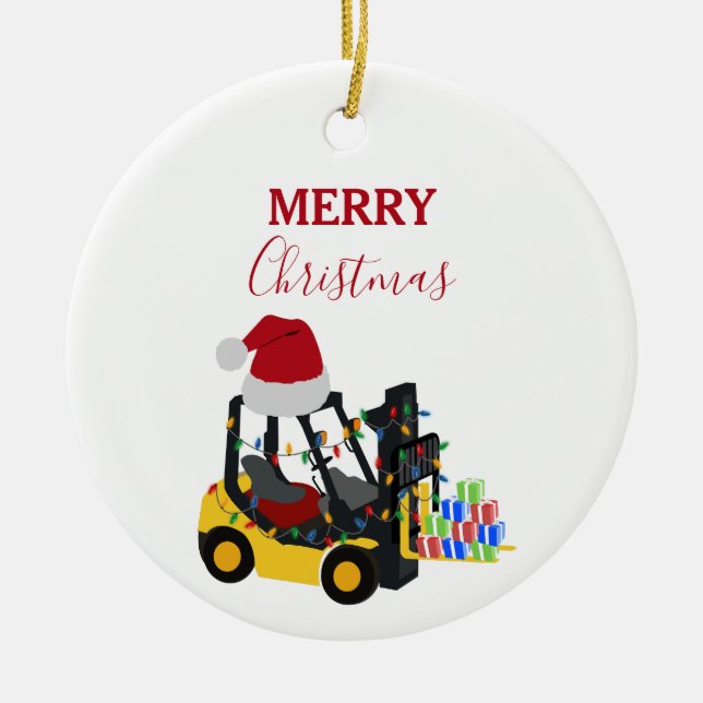 Christmas Forklift Truck  Keramik Ornament (Vorne)