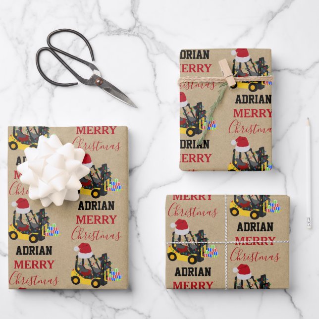 Christmas Forklift Truck Kraft Geschenkpapier Set (Vorderseite)