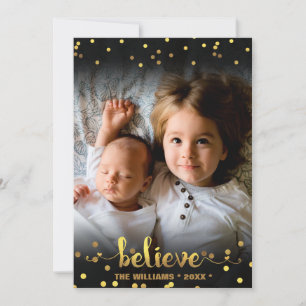 Christmas Foto BELIEVE Fälschung Gold Foil Confett Feiertagskarte