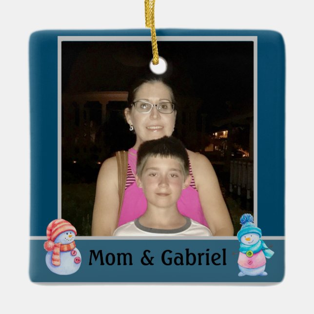 Christmas Foto Blue Keramikornament (Vorderseite)