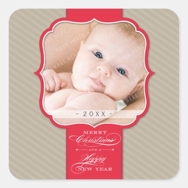 CHRISTMAS FOTO STICKER: Laptop 3 Quadratischer Aufkleber (Vorderseite)