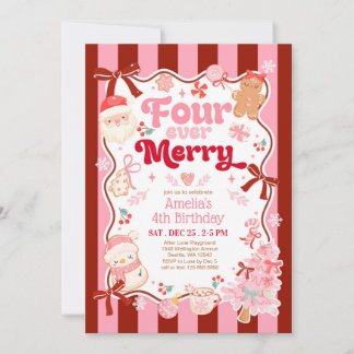 Christmas Four Ever Merry 4th Birthday Invitation Einladung