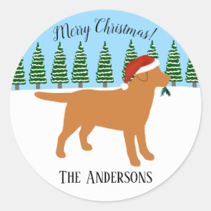 Christmas Fox Red Labrador Weihnachtsmannmütze Runder Aufkleber