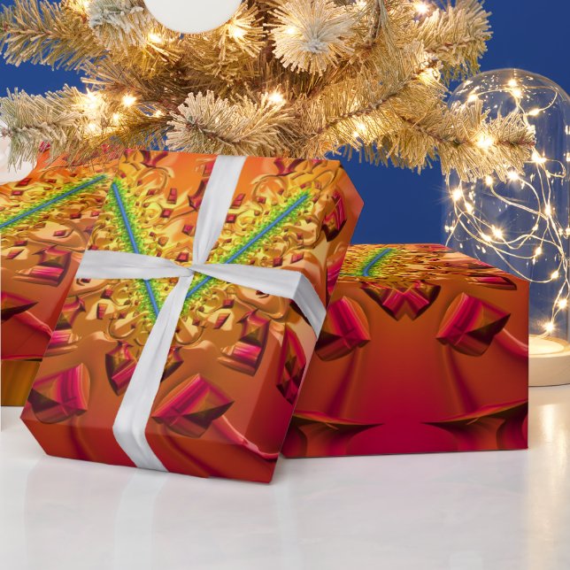 CHRISTMAS ~ Fraktal Muster Gold Green ~ Geschenkpapier (Feiertage)