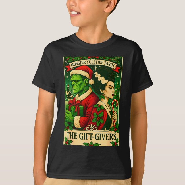 Christmas Frankenstein And Bride The Lovers Tarot  T-Shirt (Vorderseite)