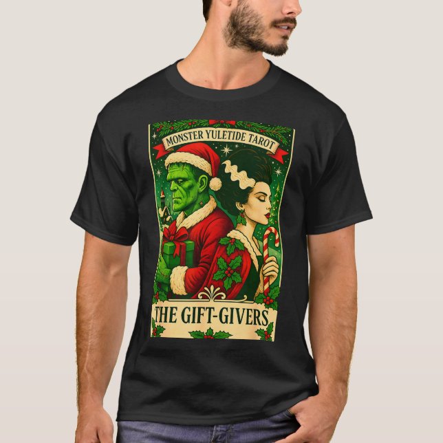 Christmas Frankenstein And Bride The Lovers Tarot  T-Shirt (Vorderseite)