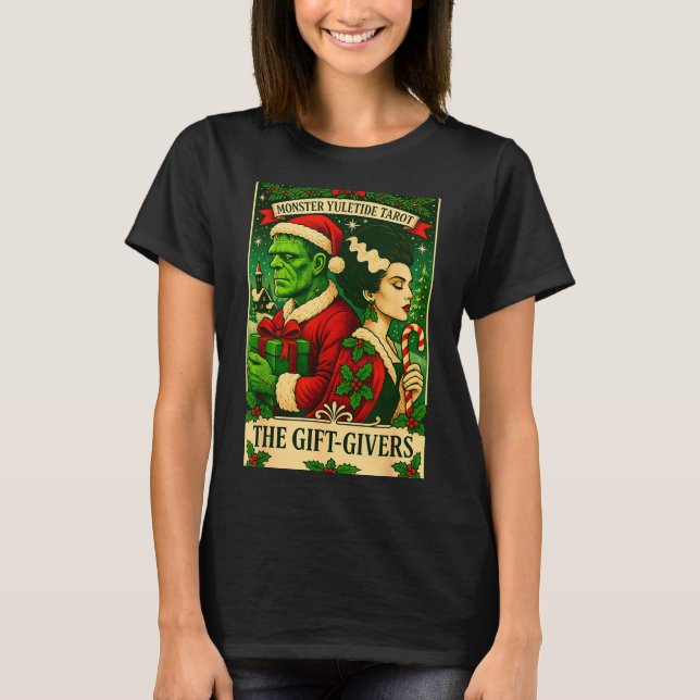 Christmas Frankenstein And Bride The Lovers Tarot  T-Shirt (Vorderseite)