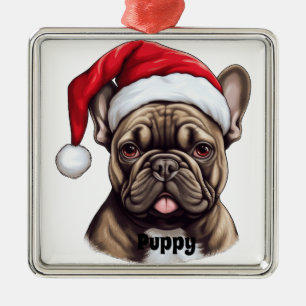 CHRISTMAS FRANZÖSISCHER BULLDOG MIT WEIHNACHTSMANN ORNAMENT AUS METALL