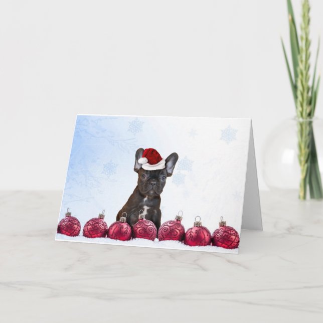 Christmas French Bulldog Feiertagskarte (Vorderseite)