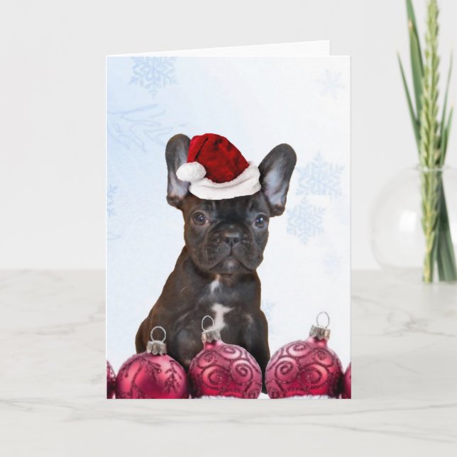 Christmas French Bulldog Feiertagskarte (Vorderseite)