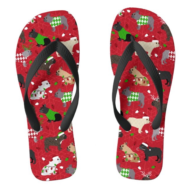 Christmas French Bulldog Flip Flops (Fußbett)
