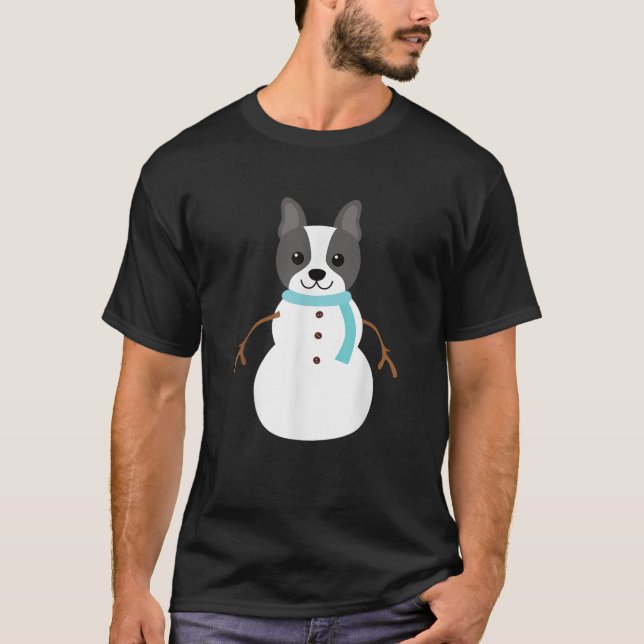 Christmas French Bulldog  Frenchie Snowman Dog Gif T-Shirt (Vorderseite)