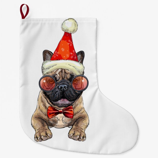 Christmas French Bulldog Großer Weihnachtsstrumpf (Vorderseite)