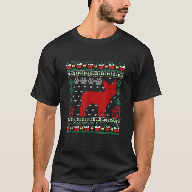 Christmas French Bulldog Ugly Sweater Funny Dog Lo T-Shirt (Vorderseite)