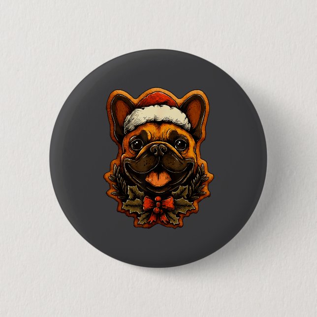 Christmas French Bulldog With Santa Hat Gingerbrea Button (Vorderseite)