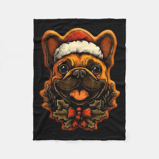 Christmas French Bulldog With Santa Hat Gingerbrea Fleecedecke (Vorderseite)