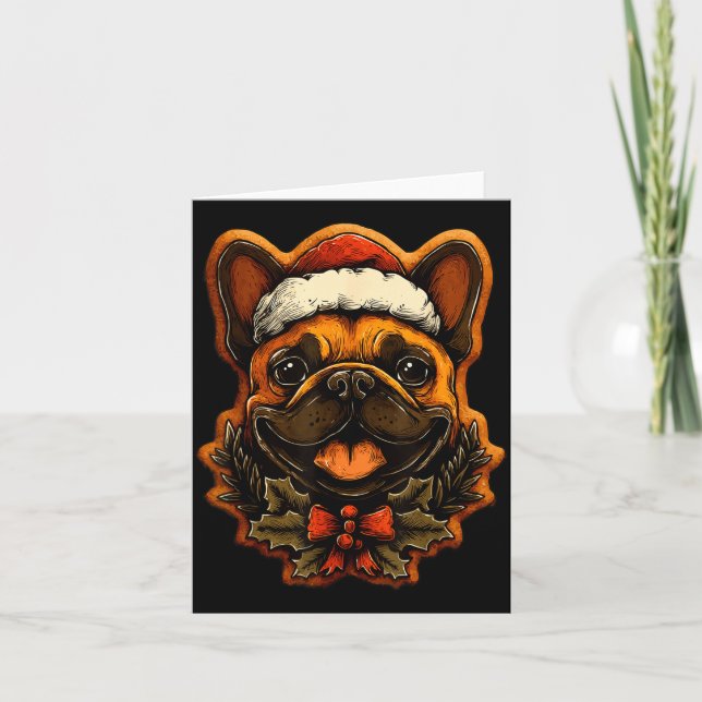 Christmas French Bulldog With Santa Hat Gingerbrea Karte (Vorderseite)