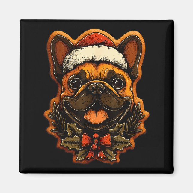 Christmas French Bulldog With Santa Hat Gingerbrea Magnet (Vorne)