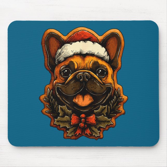 Christmas French Bulldog With Santa Hat Gingerbrea Mousepad (Vorne)