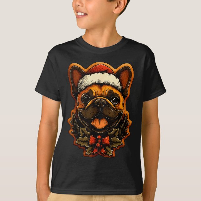 Christmas French Bulldog With Santa Hat Gingerbrea T-Shirt (Vorderseite)