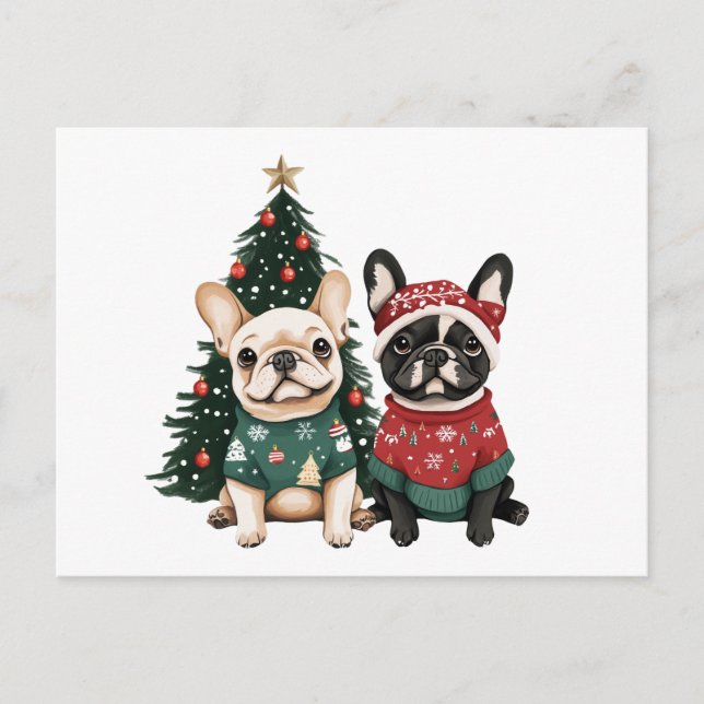 Christmas French Bulldogs Postkarte (Vorderseite)