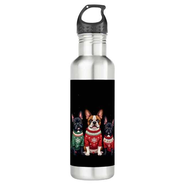 Christmas French Bulldogs Xmas Frenchie Dog 4 Edelstahlflasche (Vorderseite)