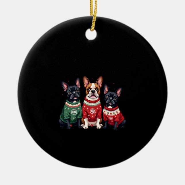 Christmas French Bulldogs Xmas Frenchie Dog 4 Keramik Ornament (Vorne)