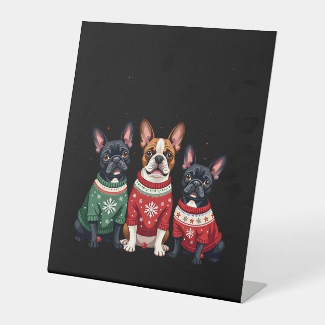 Christmas French Bulldogs Xmas Frenchie Dog 4 Sockelschild (Vorderseite)