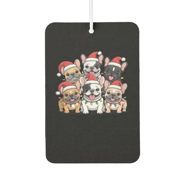 Christmas French Dogs Oversized T-Shirt Autolufterfrischer (Vorderseite)