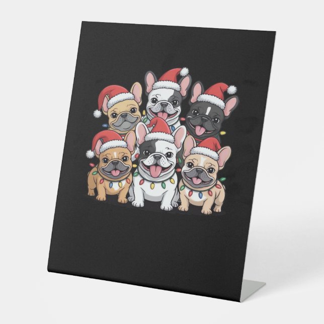 Christmas French Dogs Oversized T-Shirt Sockelschild (Vorderseite)