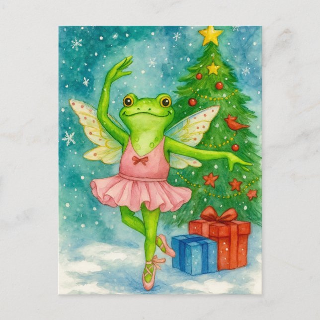 Christmas Frog Ballerina Postcard Feiertagspostkarte (Vorderseite)